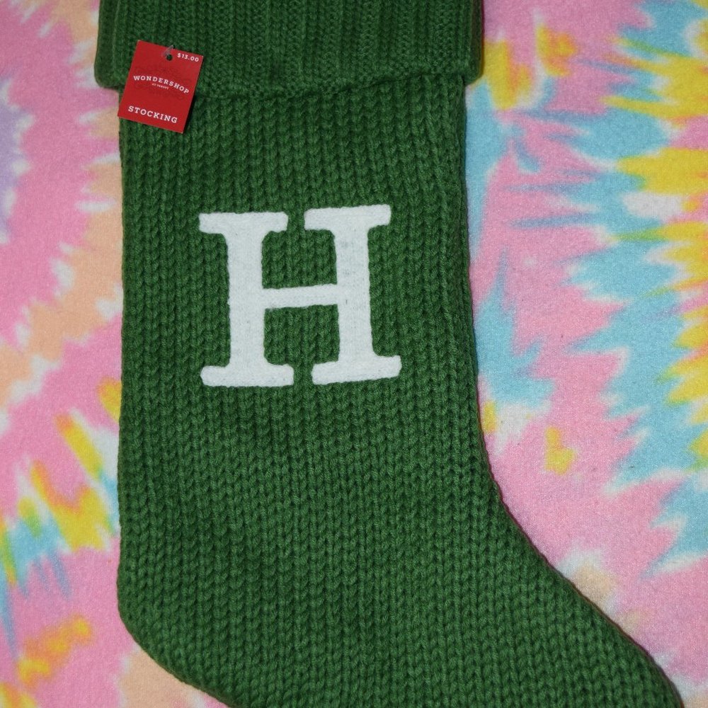 Knitted Monogram Stocking Brand New Classic Christmas Green and White Initial